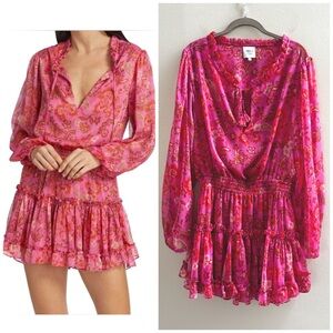 MISA Los Angeles Lorena Pink Floral Chiffon Mini Dress NWOT Size Large